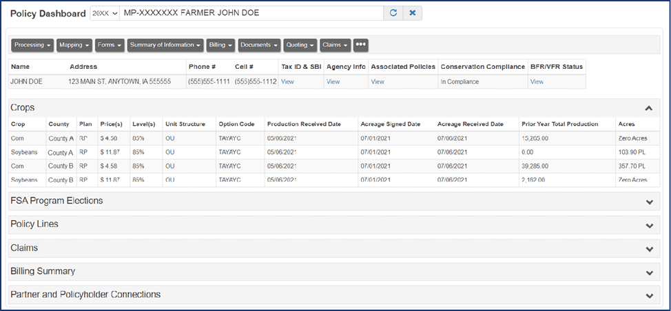 Policy Dashboard Screenshot